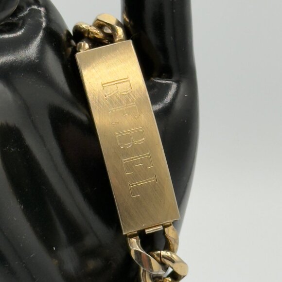 Men Speidel Gold Toned ID Bracelet REBEL Cuban Link Chain Engraved READ - Picture 7 of 9